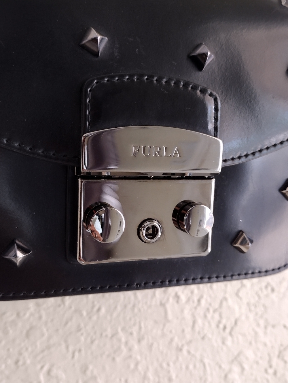 Furla Metropolis Black Studded Leather Chain Crossbody Bag - Picture 6 of 16